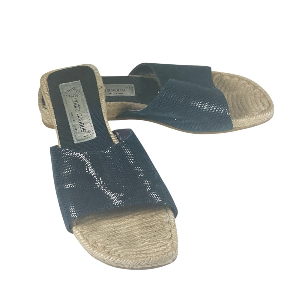 andre assous Navy Blue Leather and Rope Slip On Sandals Size 7 Summer Resort